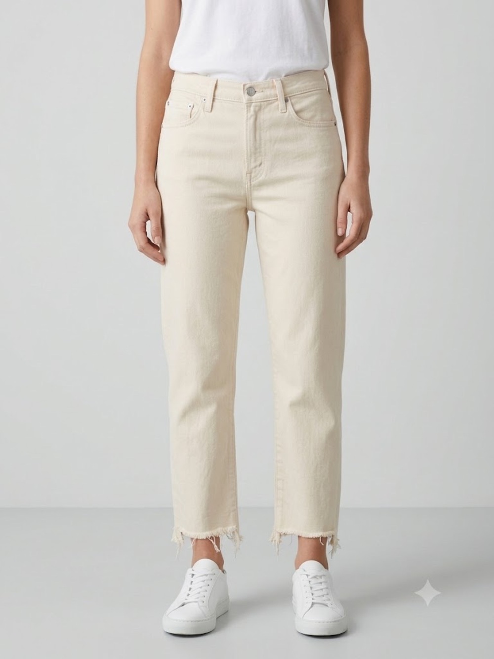 Adriano Goldschmied Cream High-Rise Cropped Straight Jeans